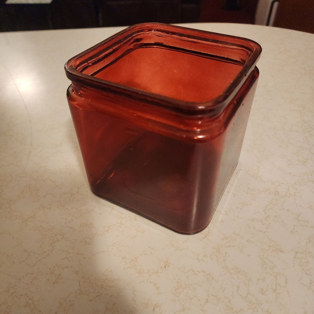 Red Glass Square Jar